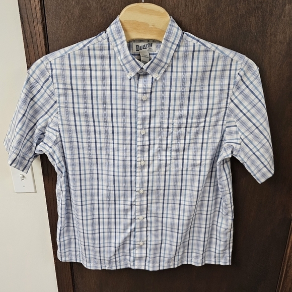 Duluth Trading Co Other - Duluth Trading Magnaready Relaxed Fit Shirt L Tall Blue Plaid Short Sleeves